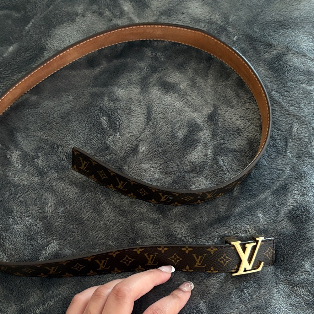 Louis Vuitton Brown Monogram Leather Belt with Gold LV Buckle